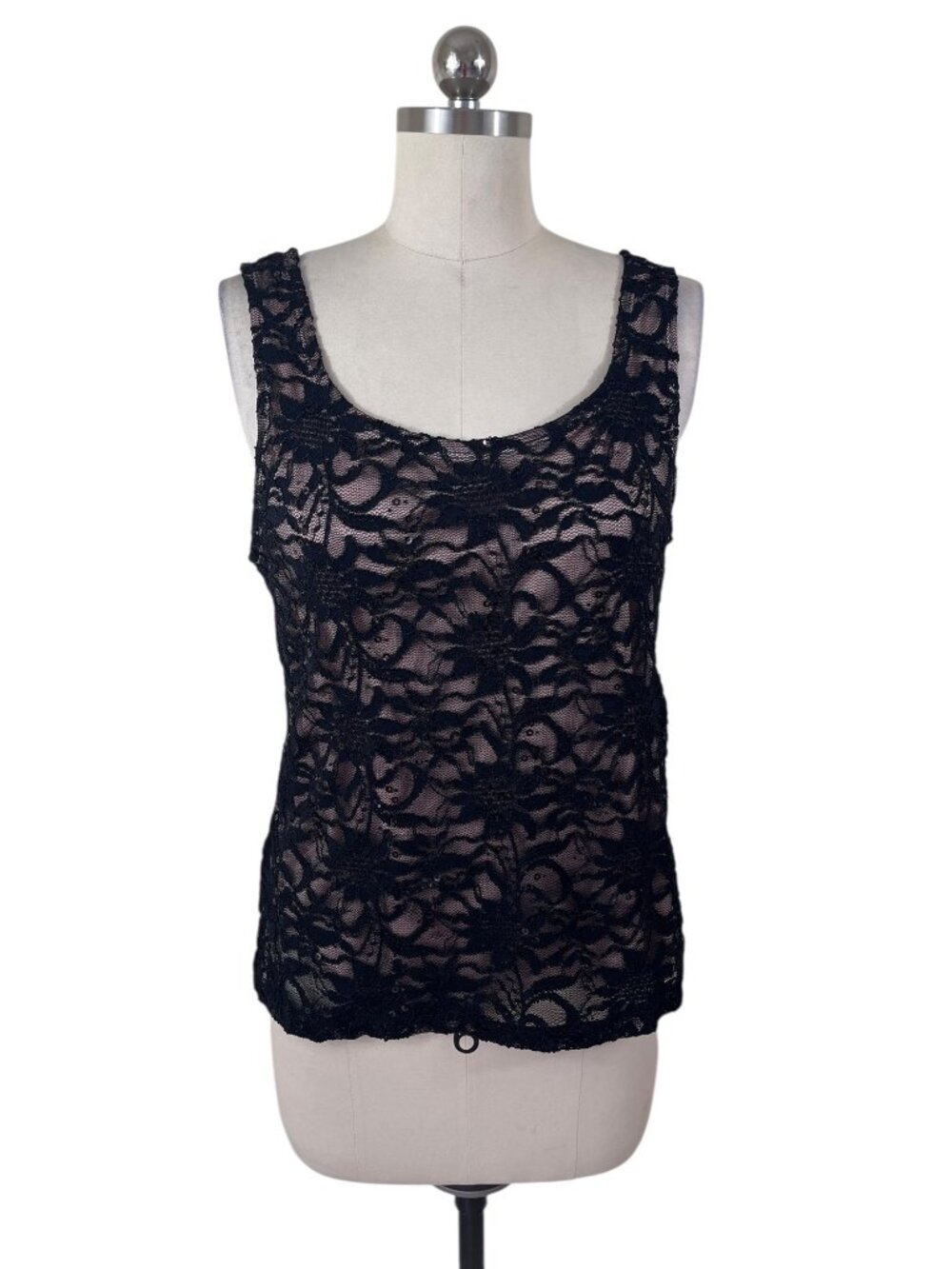 Onyx Nite Y2K Lace Tank Top Womens Large Black Whimsigoth Dark Romantic 90s